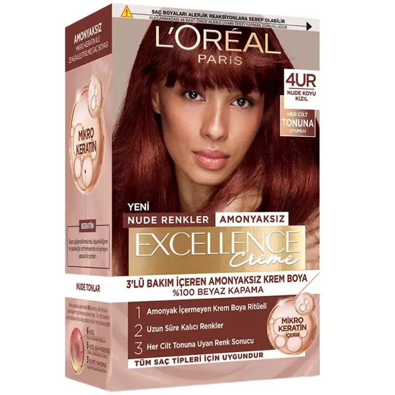 Loreal Paris Excellence Creme Nude Renkler Saç Boyası – 4UR Nude Koyu Kızıl