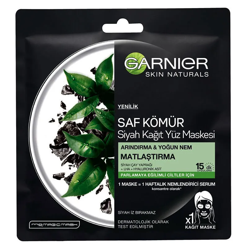 Garnier Saf Kömür Siyah Kağıt Yüz Maskesi Matlaştırma 28gr