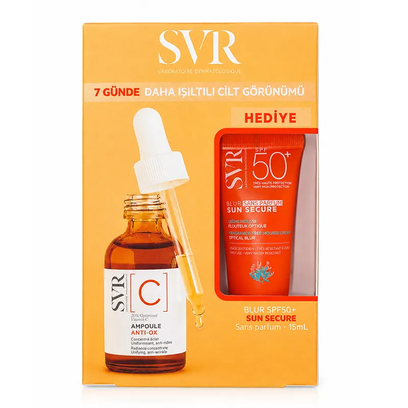 SVR Ampoule Antio-Ox Vitamin C Konsantre Serum 30 ml + SVR Sun Secure Blur SPF50+ 15 ml HEDİYE