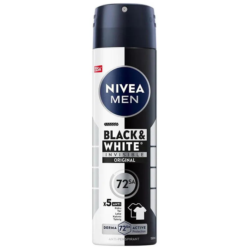 Nivea MEN Erkek Sprey Deodorant Black White Invisible Original 150 ml - 72 Saat Anti-Perspirant Ter Koruma