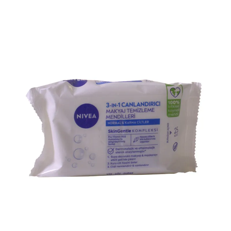 Nivea 3in1 Canlandırıcı Makyaj Temizleme Mendilleri (Normal Karma Ciltler) 25 Adet