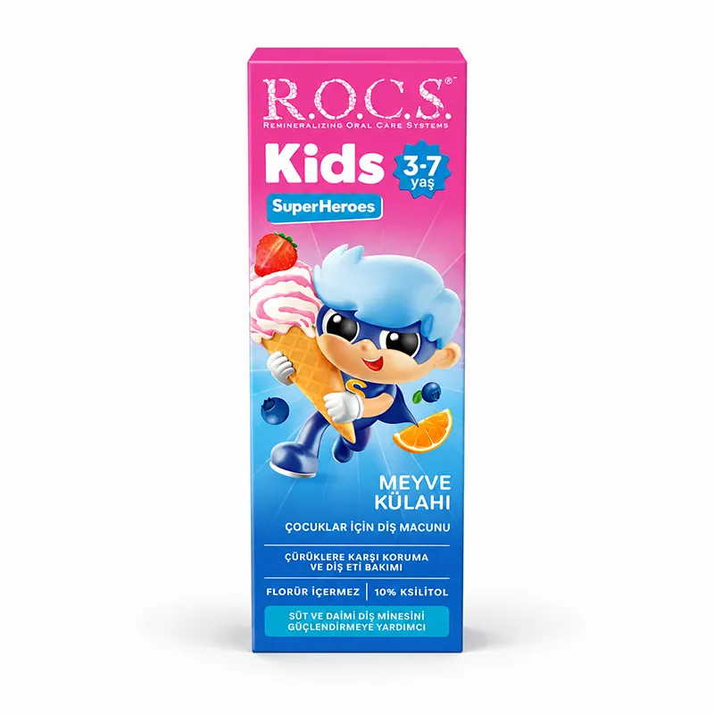ROCS Kids 3-7 Yaş Meyveli Çocuk Diş Macunu (Meyve külahı) 35ml.