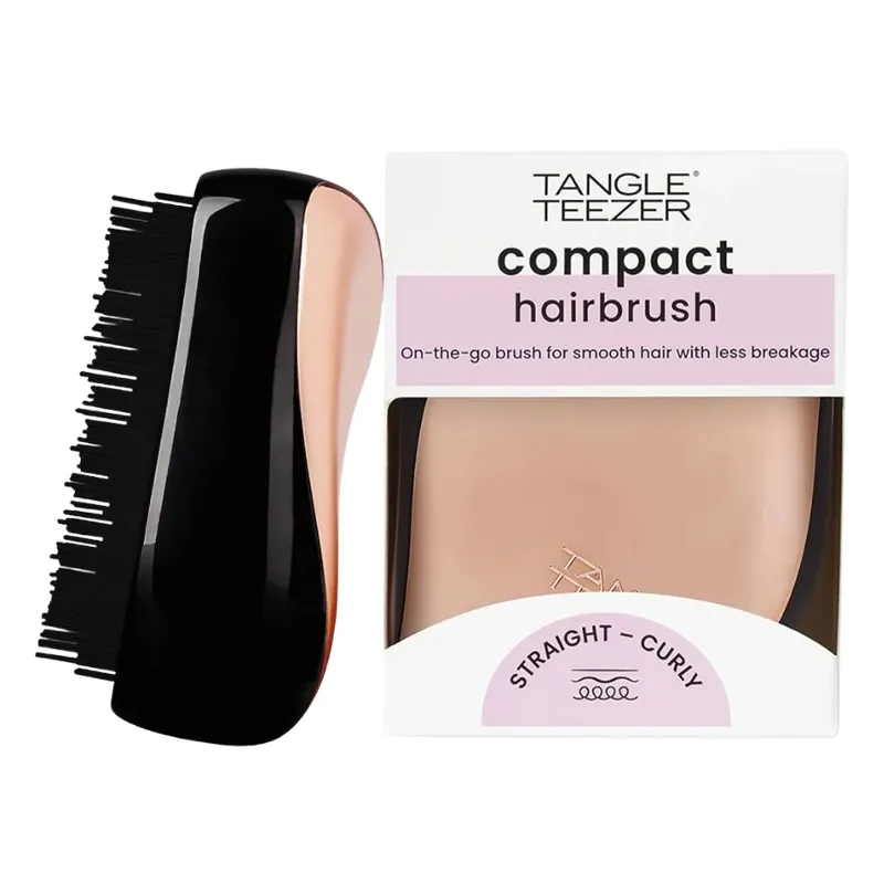 Tangle Teezer Compact Styler Rose Gold Black Saç Fırçası -Kıvırcık ve Düz Saçlar için Seyahat Boy Tarak
