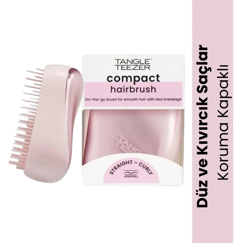 Tangle Teezer Compact Styler Pink Matte Chrome Saç Fırçası - Düz ve Kıvırcık Saçlar için Çanta Boy Tarak