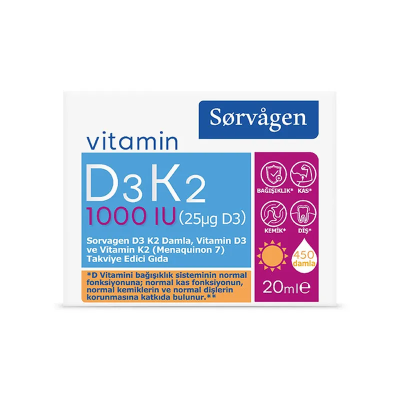 Sorvagen Vitamin D3K2 Takviye Edici Gıda 20 ml