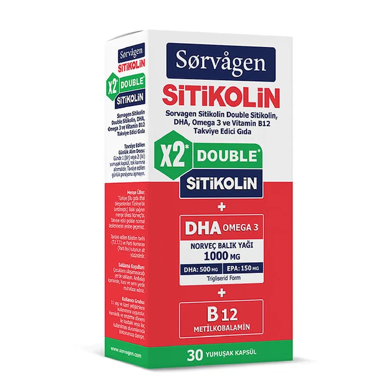 Sorvagen Smart Double Sitikolin DHA Omega 3 ve B12 30 Kapsül