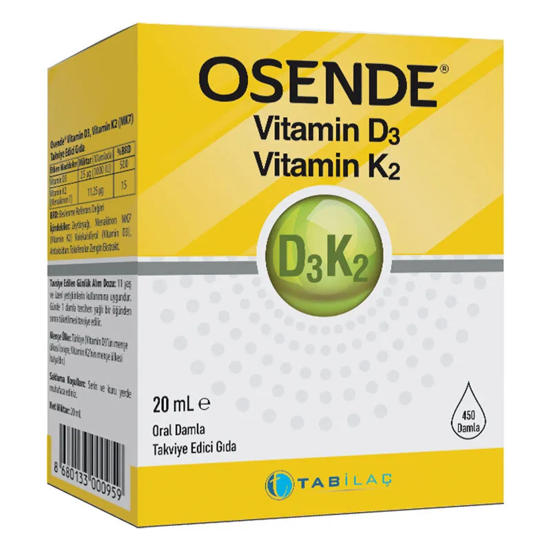 Osende Vitamin D3 K2 Takviye Edici Gıda 20 ml