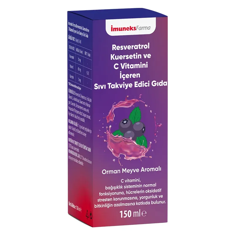 İmuneks Farma Resveratrol Kuersetin ve C Vitamini İçeren Sıvı Takviye Edici Gıda 150 ml