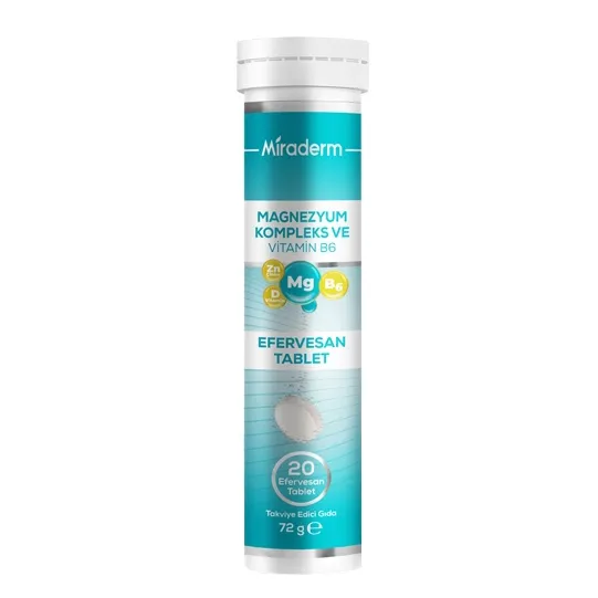 Miraderm Magnezyum Kompleks ve Vitamin B6 İçeren Takviye Edici Gıda 20 Tablet