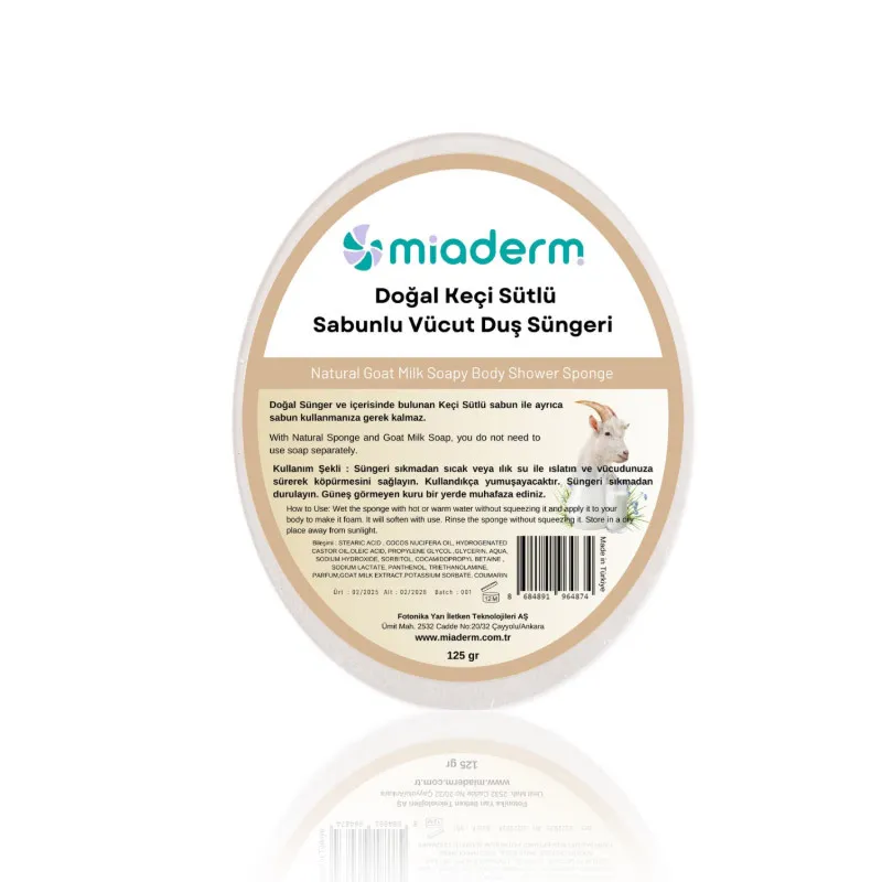 Miaderm Doğal Keçi Sütlü Sabunlu Duş Süngeri 125gr