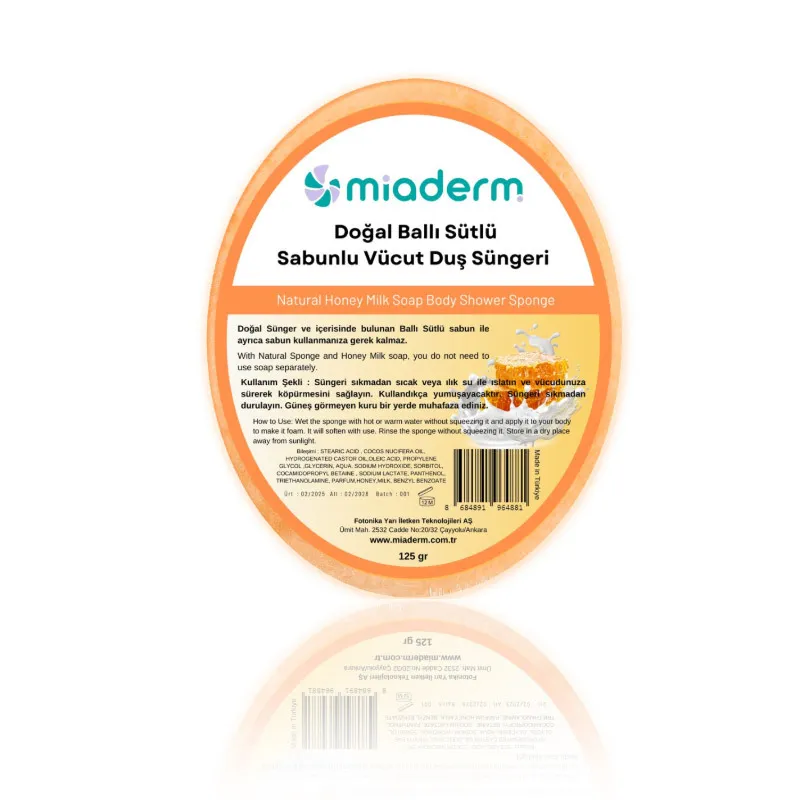 Miaderm Doğal Ballı Sütlü Sabunlu Duş Süngeri 125gr