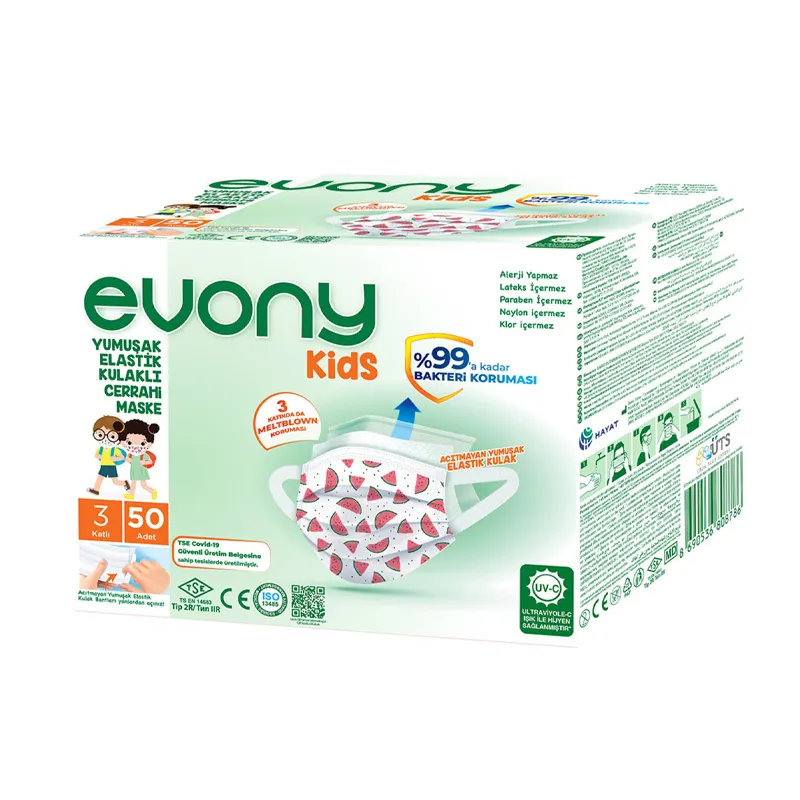 Evony Kids 3 Katlı Çocuk Maskesi 50 Adet