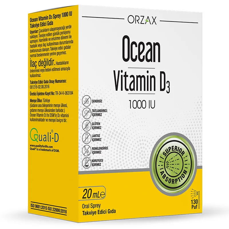 Orzax Ocean Vitamin D3 1000 IU Sprey 20ml