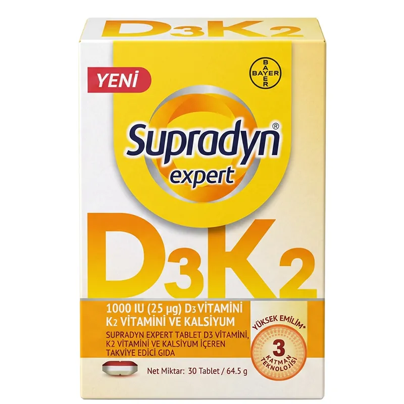 Supradyn Expert Tablet D3 Vitamini, K2 Vitamini ve Kalsiyum İçeren Takviye Edici Gıda 30 Tablet