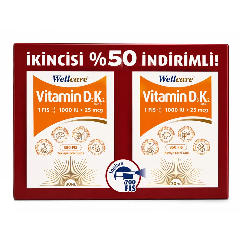 Wellcare Vitamin D3K2 Takviye Edici Gıda İkincisi 50 İndirimli